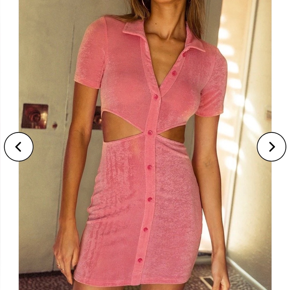 Pink Collared Mini Dress with Cut outs